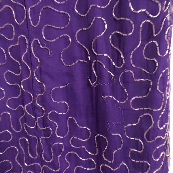 Vintage 1980s Purple Sequin and Beaded Silk Dress Art Deco Flapper Style Size 10 - Picture 13 of 13